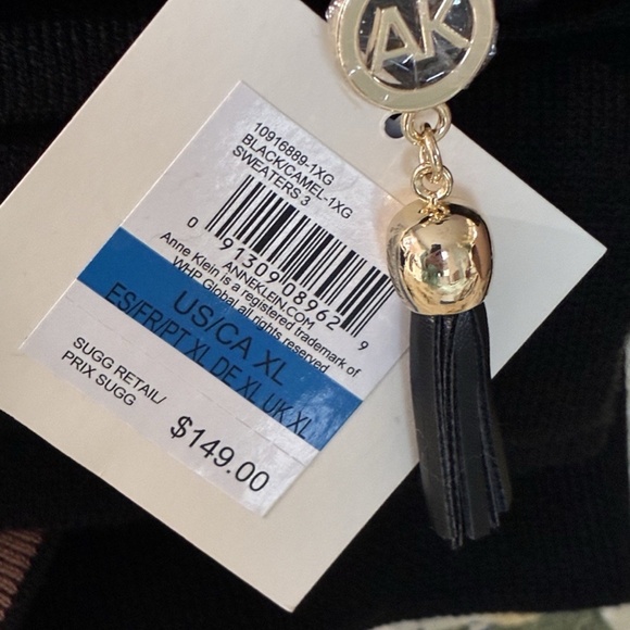 NWT $ 149 Anne Klein Black & Tan Full Zip Cardigan Poncho Sweater Size XL Black - Picture 4 of 6